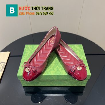 Giày búp bê nữ Gucci màu đỏ đô siêu cấp đế bệt vân chữ V chất liệu da bò bền bỉ