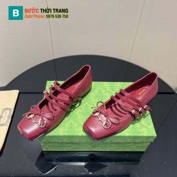 Giày búp bê nữ Gucci màu đỏ đô siêu cấp chất liệu da bò bền bỉ mềm mại