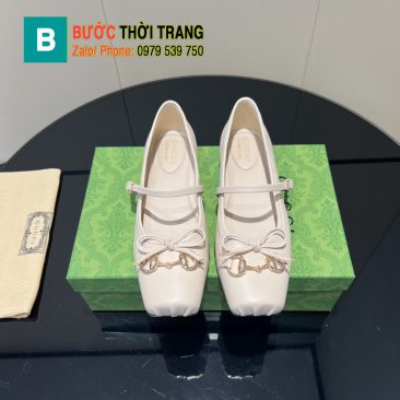 Giày búp bê nữ Gucci màu trắng ngà siêu cấp chất liệu da bò bền bỉ mềm mại