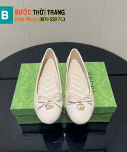 Giày búp bê nữ Gucci màu trắng ngà siêu cấp đế bệt vân chữ V chất liệu da bò bền bỉ