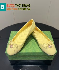 Giày búp bê nữ Gucci màu vàng siêu cấp đế bệt vân chữ V chất liệu da bò bền bỉ