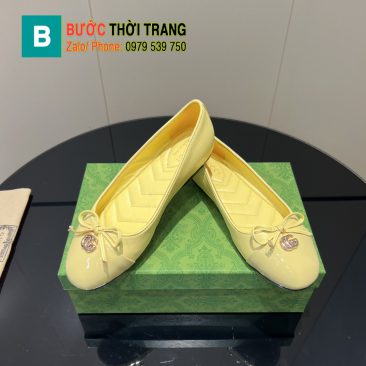 Giày búp bê nữ Gucci màu vàng siêu cấp đế bệt vân chữ V chất liệu da bò bền bỉ
