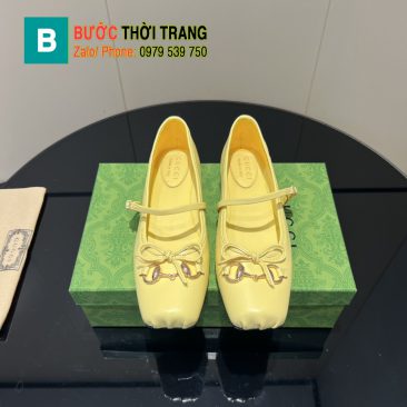 Giày búp bê nữ Gucci màu vàng siêu cấp chất liệu da bò bền bỉ mềm mại