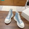 Giày cao cổ Alexander McQueen đế cao 5cm màu xanh nhạt bằng vải đế da