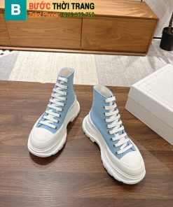 Giày cao cổ Alexander McQueen đế cao 5cm màu xanh nhạt bằng vải đế da