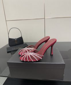 Dép cao gót Alevi Milano siêu cấp màu đỏ nhung đính ngọc siêu đẹp