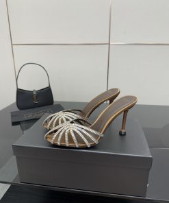 Dép cao gót Alevi Milano siêu cấp màu nâu đính ngọc siêu đẹp