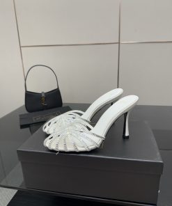 Dép cao gót Alevi Milano siêu cấp màu trắng đính ngọc siêu đẹp