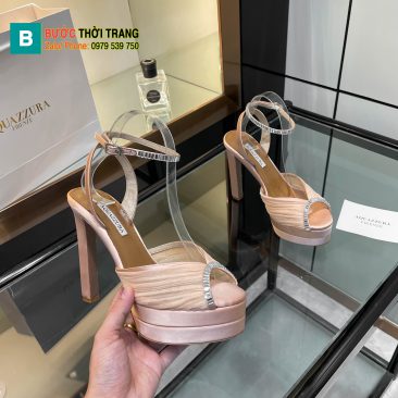 Giày cao gót Aquazzura siêu cấp màu be đính ngọc lấp lánh đế nhỏ tôn dáng cao 13,5cm