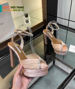 Giày cao gót Aquazzura siêu cấp màu be đính ngọc lấp lánh đế nhỏ tôn dáng cao 13,5cm
