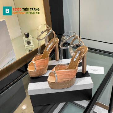 Giày cao gót Aquazzura siêu cấp màu nude đính ngọc lấp lánh đế nhỏ tôn dáng cao 13,5cm