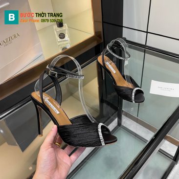 Giày cao gót Aquazzura siêu cấp màu đen đính ngọc lấp lánh đế mảnh tôn dáng cao 10,5cm