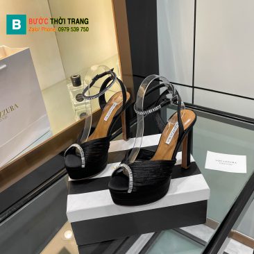 Giày cao gót Aquazzura siêu cấp màu đen đính ngọc lấp lánh đế nhỏ tôn dáng cao 13,5cm