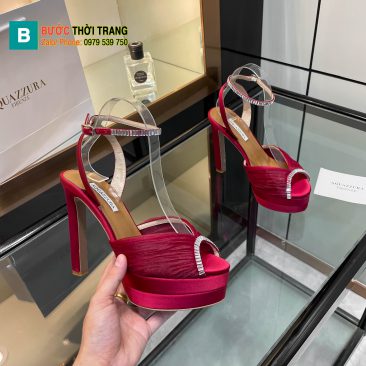 Giày cao gót Aquazzura siêu cấp màu hồng nhung đính ngọc lấp lánh đế nhỏ tôn dáng cao 13,5cm