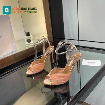 Giày cao gót Aquazzura siêu cấp màu nude cam đính ngọc lấp lánh đế mảnh tôn dáng cao 10,5cm