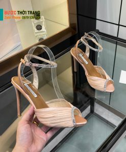 Giày cao gót Aquazzura siêu cấp màu be đính ngọc lấp lánh đế mảnh tôn dáng cao 10,5cm