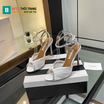 Giày cao gót Aquazzura siêu cấp màu trắng đính ngọc lấp lánh đế mảnh tôn dáng cao 10,5cm