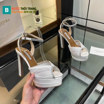 Giày cao gót Aquazzura siêu cấp màu trắng đính ngọc lấp lánh đế nhỏ tôn dáng cao 13,5cm