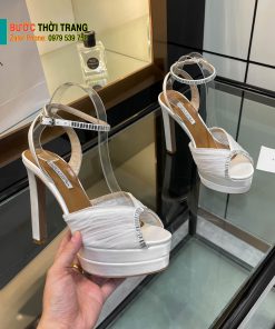 Giày cao gót Aquazzura siêu cấp màu trắng đính ngọc lấp lánh đế nhỏ tôn dáng cao 13,5cm