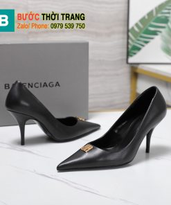 Giày cao gót BALENCIAGA màu đen cao cấp khóa kim loại đôi BB nổi bật đế cao 8,5cm
