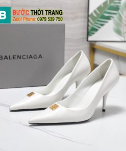 Giày cao gót BALENCIAGA màu trắng cao cấp khóa kim loại đôi BB nổi bật đế cao 8,5cm