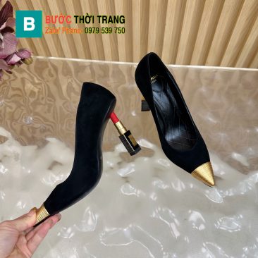 Giày cao gót BALMAN cao cấp màu đen mũi nhọn đế cao 10cm hình thỏi son độc đáo