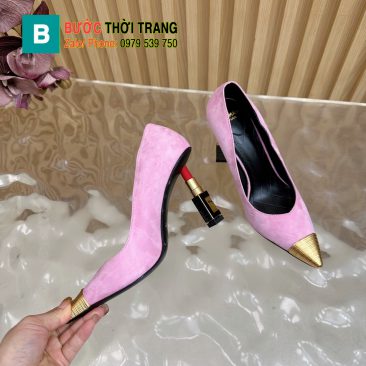 Giày cao gót BALMAN cao cấp màu hồng nhạt mũi nhọn đế cao 10cm hình thỏi son độc đáo