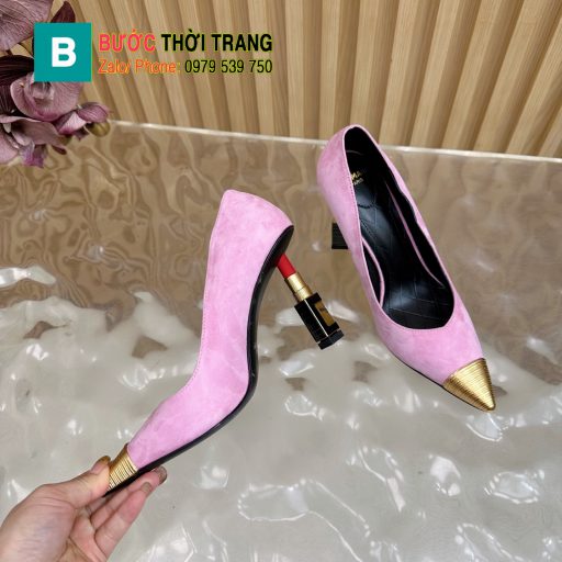 Giày cao gót BALMAN cao cấp màu hồng nhạt mũi nhọn đế cao 10cm hình thỏi son độc đáo