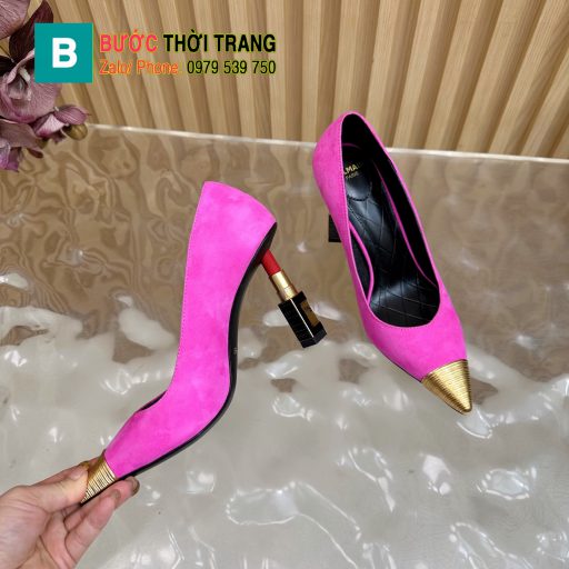 Giày cao gót BALMAN cao cấp màu hồng đậm đế cao 10cm hình thỏi son độc đáo