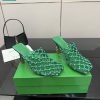 Giày cao gót Bottega Veneta mũi vuông đan sợi màu xanh lá cao 9cm