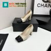 Giày cao gót CHANEL màu be mũi vuông bóng rất đẹp chất da bò cao cấp