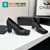 Giày cao gót CHANEL màu đen mũi vuông bóng rất đẹp chất da bò cao cấp