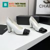 Giày cao gót CHANEL màu trắng mũi vuông bóng rất đẹp chất da bò cao cấp