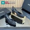Giày cao gót Chanel siêu cấp màu đen họa tiết kẻ caro bắt mắt mũi tròn thanh lịch