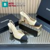 Giày cao gót Chanel siêu cấp màu be phong cách basic mũi tròn thanh lịch