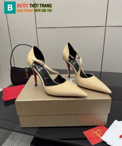 Giày cao gót Christian Louboutin cao cấp màu be da bóng đế đỏ bắt mắt