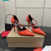 Giày cao gót Christian Louboutin cao cấp màu đỏ cam da bóng đế đỏ bắt mắt