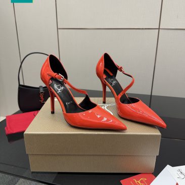 Giày cao gót Christian Louboutin cao cấp màu đỏ cam da bóng đế đỏ bắt mắt