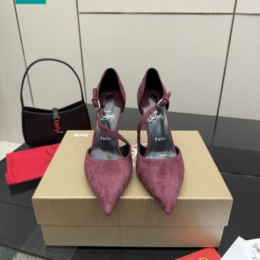 Giày cao gót Christian Louboutin cao cấp màu tím trầm da lộn đế đỏ bắt mắt