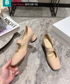 Giày cao gót Dior Mary Jane màu nude mũi vuông da bóng cao 3.5cm và 8.5cm