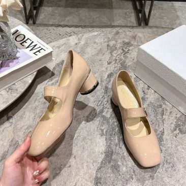 Giày cao gót Dior Mary Jane màu nude mũi vuông da bóng cao 3.5cm và 8.5cm