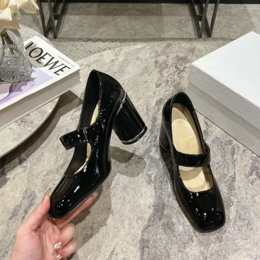 Giày cao gót Dior Mary Jane mũi vuông màu đen da bóng cao 3.5cm và 8.5cm