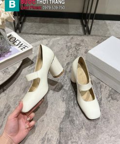 Giày cao gót Dior Mary Jane màu trắng mũi vuông da bóng cao 3.5cm và 8.5cm