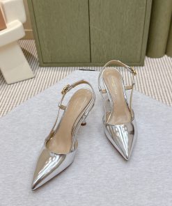 Giày Gianvito rossi cao gót màu bạc siêu cấp da bóng mũi nhọn nữ tính
