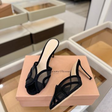 Giày cao gót Gianvito rossi màu đen chất liệu lưới thoáng mát sang trọng đế cao 8,5cm