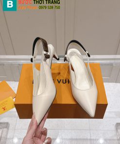 Giày cao gót LV siêu cấp màu trắng ngà da bò mềm mịn giày mũi nhọn gót nhọn cá tính