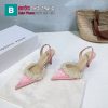 Giày cao gót Mach Mach đính ngọc trai màu hồng cao 9.5cm
