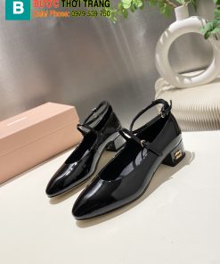 Giày nữ Miu miu siêu cấp màu đen mũi nhọn da bóng chuẩn form đế cao 4,5cm