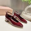 Giày nữ Miu miu siêu cấp màu đỏ đô mũi nhọn da bóng chuẩn form đế cao 4,5cm