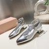 Giày nữ Miu miu siêu cấp màu bạc mũi nhọn da bóng chuẩn form đế cao 4,5cm